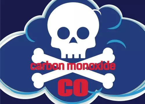 Carbon monoxide co logo with a skull and crossbones.