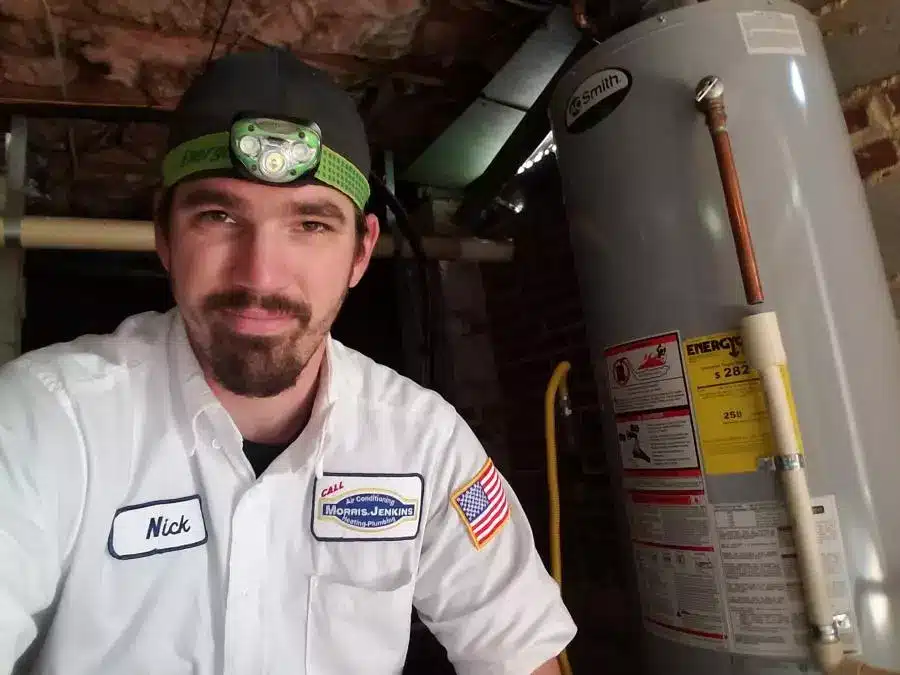 nick next to a water heater