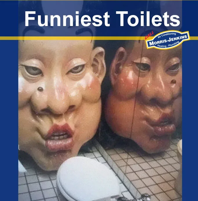 A picture of a toilet with a giant kissing face in front of it.