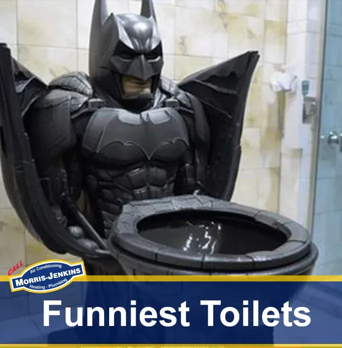 A batman toilet with the words funniest toilets.